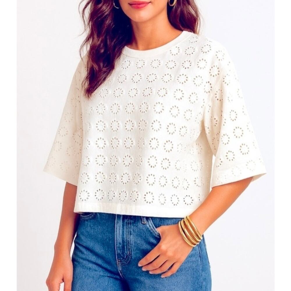 Madewell Embroidered Wide-Sleeve Boxy Tee Size XXS NWT